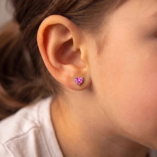 Boucles d'Oreilles Puces Coeurs OR 750/1000 Jaune et Oxydes