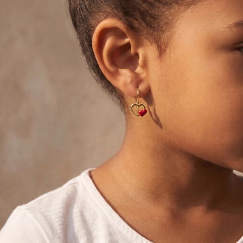 Boucles d'Oreilles Enfant Dormeuses Coeurs OR 750/1000 et Laque