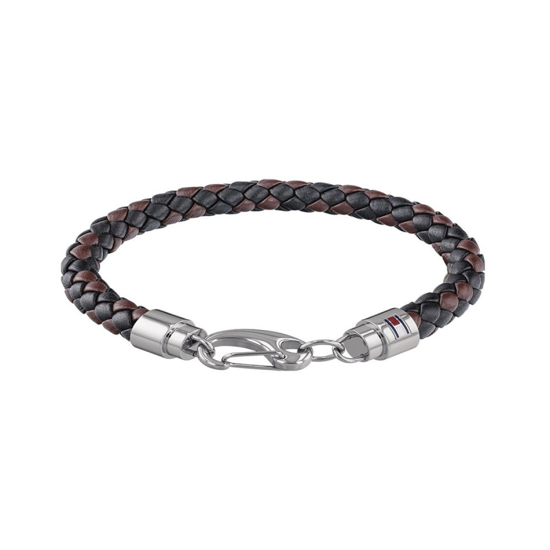 Bracelet homme tommy hilfiger cuir tressé noir et brun - bracelets-cuir - edora