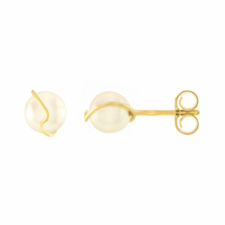 Boucles d'oreilles puces or 375/1000 jaune et perles - puces - edora - 0
