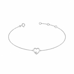 Bracelet Femme Coeur OR 375/1000 Blanc et Diamant