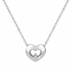 Collier femme solitaire coeur or 375/1000 blanc et diamant - plus-de-colliers-femmes - edora - 0