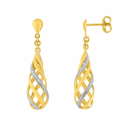 Boucles d'oreilles femme pendantes or 375/1000 bicolore et diamants - boucles-d-oreilles-or-375-1000 - edora - 0