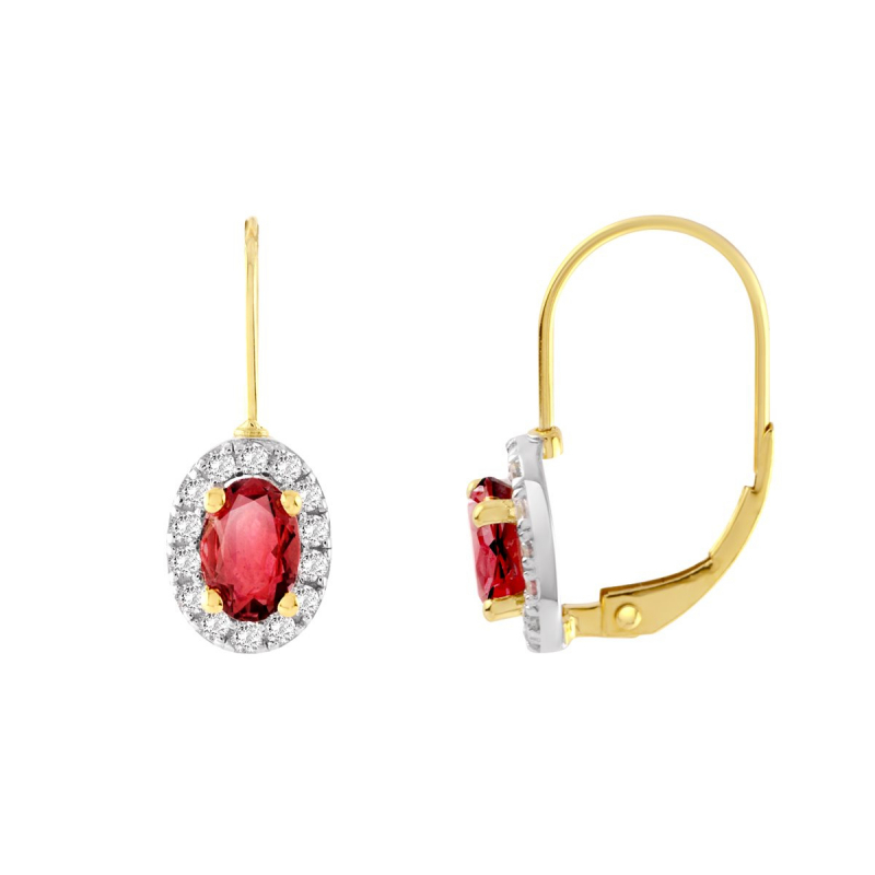 Boucles d'oreilles femme dormeuses or 375/1000 jaune et rubis