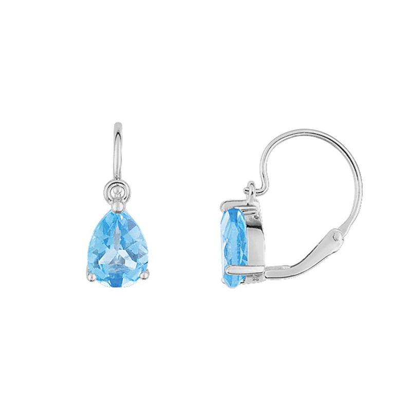 Boucles d'oreilles femme dormeuses or 375/1000 blanc et topazes