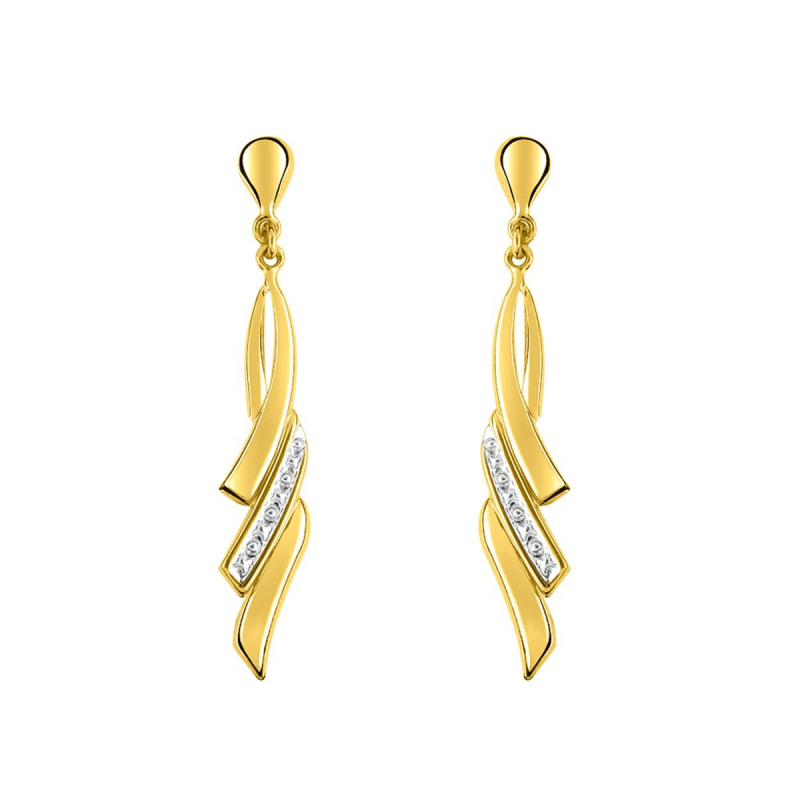 Boucles d'oreilles femme pendantes or 375/1000 bicolore - boucles