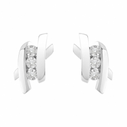Boucles d'Oreilles Femme Puces OR 375/1000 Blanc et Diamants