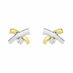 Boucles d'oreilles femme puces or 375/1000 bicolore et diamants - puces - edora - 1