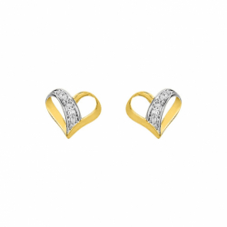 Boucles d'oreilles femme puces or 372/1000 bicolore et diamants - puces - edora - 0