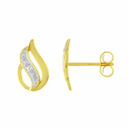 Boucles d'Oreilles Femme Puces OR 375/1000 Bicolore et Diamants