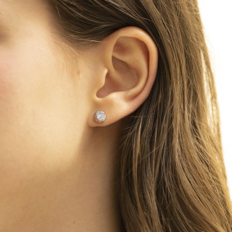 Boucles d'oreilles femme puces or 375/1000 blanc et oxydes – puces