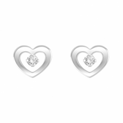 Boucles d'Oreilles Femme Puces Coeurs  OR 375/1000 Blanc et Oxydes