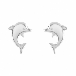Boucles d'oreilles enfant puces dauphins or 375/1000 blanc - puces - edora - 1