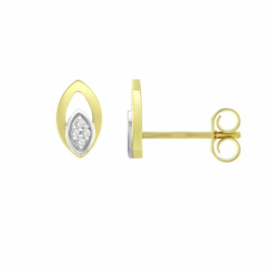 Boucles d'Oreilles Femme Puces OR 750/1000 Bicolore et Diamants
