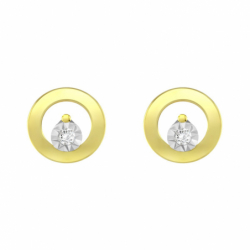 Boucles d'Oreilles Femme Puces OR 750/1000 Jaune et Diamants