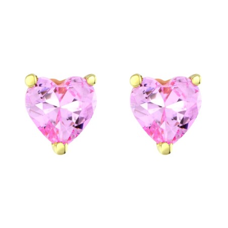 Boucles d'Oreilles Puces Coeurs OR 750/1000 Jaune et Oxydes