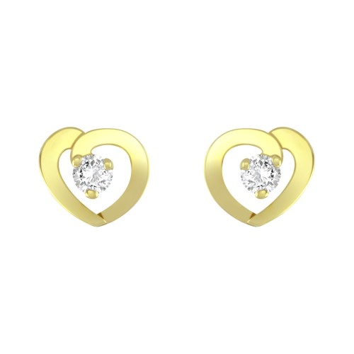 Boucles d'Oreilles Femme Puces Coeurs OR 750/1000 Jaune et Oxydes