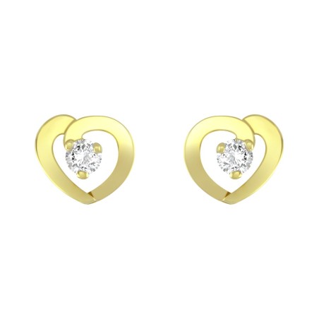 Boucles d'Oreilles Femme Puces Coeurs OR 750/1000 Jaune et Oxydes