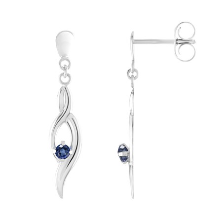 Boucles d'oreilles femme pendantes or 750/1000 blanc et saphirs – accueil
