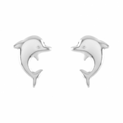 Boucles d'oreilles enfant puces dauphins  or 750/1000 blanc - puces - edora - 0