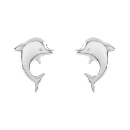 Boucles d'oreilles enfant puces dauphins  or 750/1000 blanc – puces