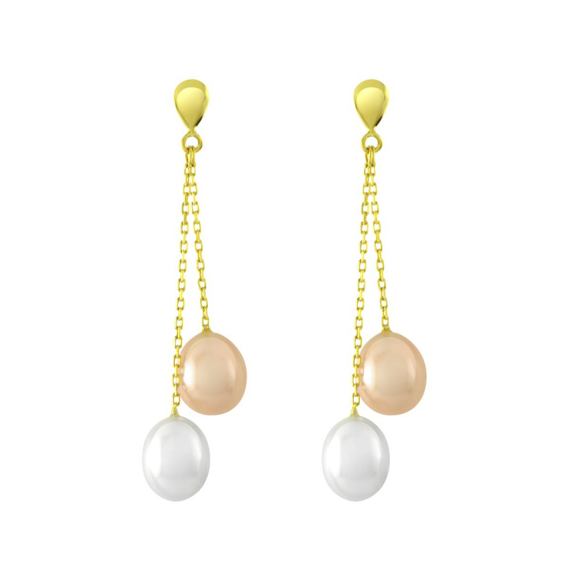 Boucles d'oreilles femme pendantes or 750/1000 jaune et perles - boucles- d-oreilles-or-750