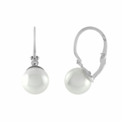 Boucles d'Oreilles Femme Dormeuses OR 750/1000 Blanc et Perles