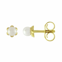 Boucles d'Oreilles Femme Puces OR 750/1000 Jaune et Perles