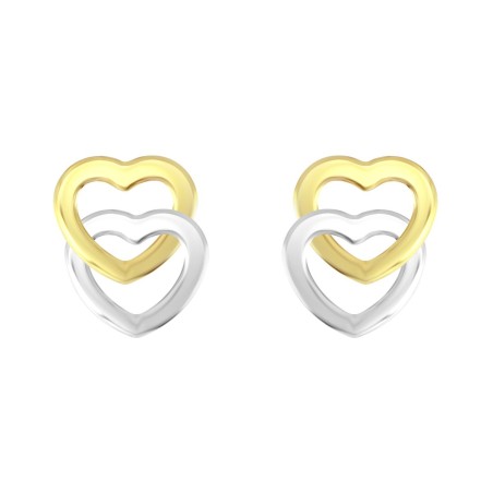 Boucles d'Oreilles Puces Coeurs OR 750/1000 Bicolore