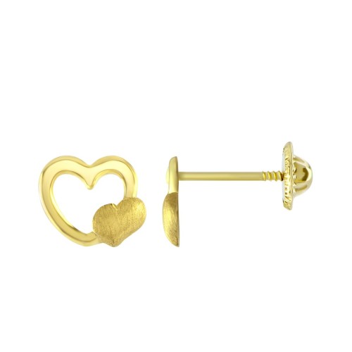 Boucles d'Oreilles Puces Coeurs OR 750/1000 Jaune