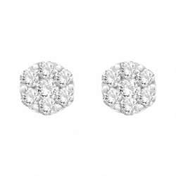 Boucles d'Oreilles Femme Puces OR 750/1000 Blanc et Diamants