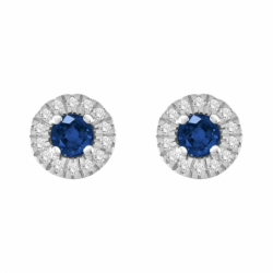 Boucles d'Oreilles Femme Puces OR 750/1000 Saphirs et Diamants