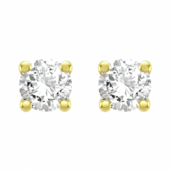 Boucles d'Oreilles Femme Puces OR 750/1000 Jaune et Diamants
