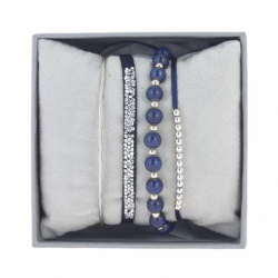 Bracelet Femme Jonc Fil INTERCHANGEABLE Strass Box Cristaux Swarovski® blanc et perles marines