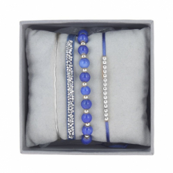 Bracelet Femme Jonc Fil INTERCHANGEABLE Strass Box Cristaux Swarovski® blanc et perles bleues