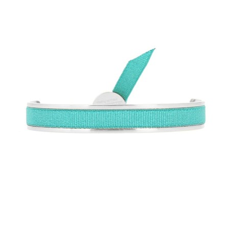 Bracelet Femme Jonc Ruban INTERCHANGEABLE Métal Argenté et vert d'eau