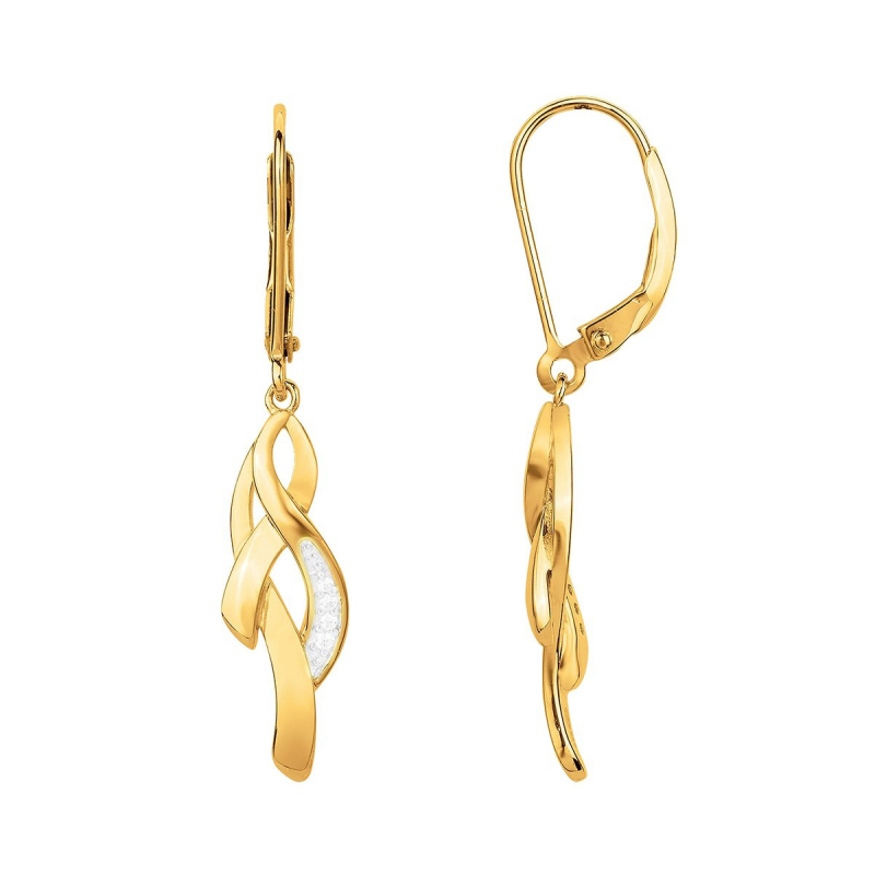 Boucles d'oreilles femme pendantes dormeuses plaque or et oxydes