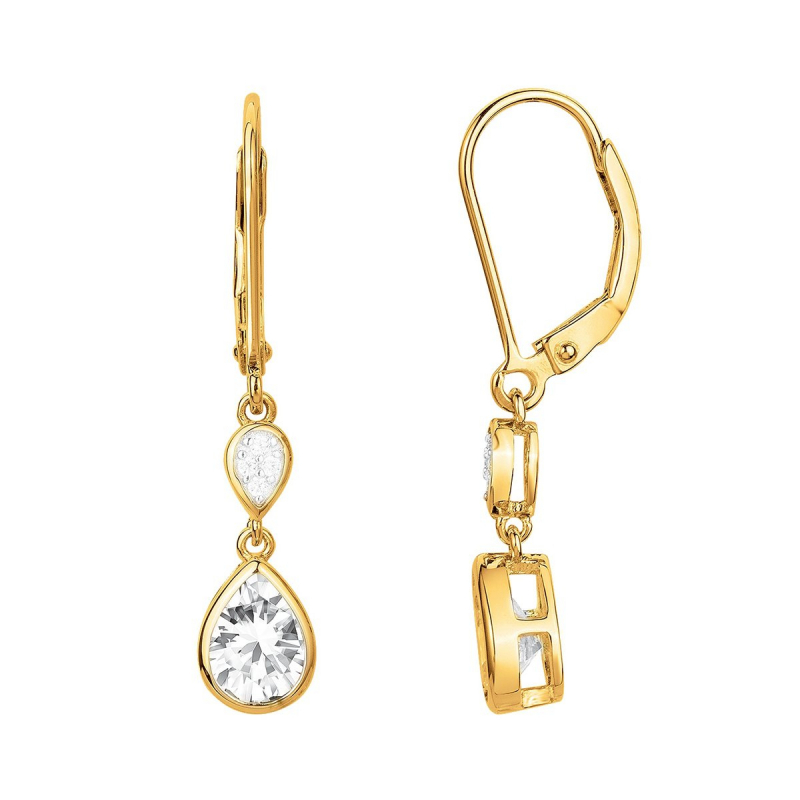 Boucles d'oreilles femme pendantes dormeuses plaque or et oxydes