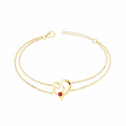 Bracelet femme coeur plaque or jaune et spinelle rouge - bracelets-plaque-or - edora - 0