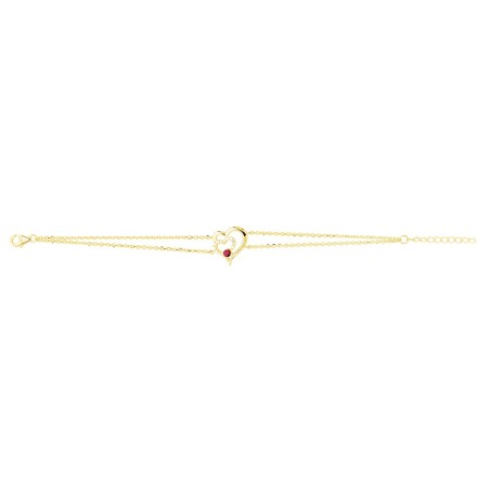 Bracelet femme coeur plaque or jaune et spinelle rouge – bracelets plaqué or