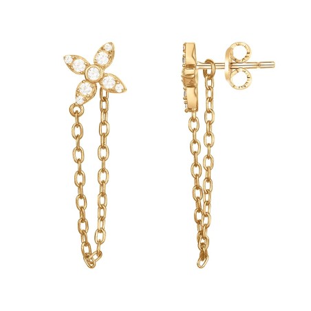 Boucles d'oreilles femme pendantes fleurs plaque or jaune et oxydes – accueil