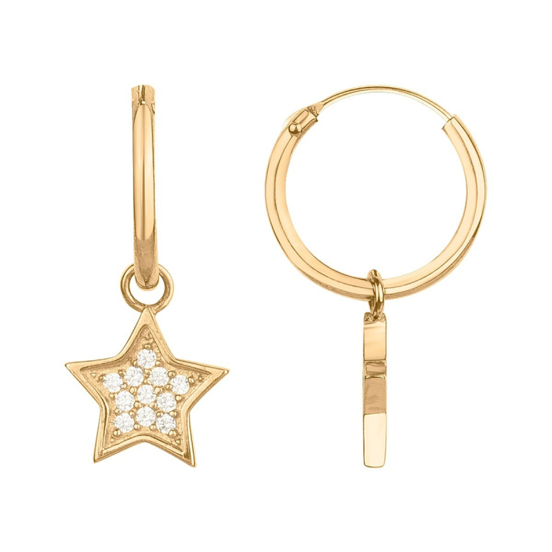 Boucles d'oreilles femme pendantes etoiles plaque or jaune et