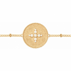 Bracelet femme fleure plaque or jaune et oxydes - bracelets-plaque-or - edora - 1