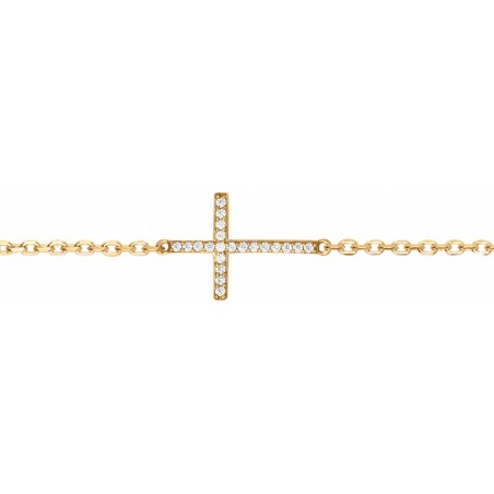 Bracelet femme croix plaque or jaune et oxydes – bracelets plaqué or