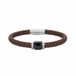 Bracelet homme cuir phebus acier et céramique noir - bracelets-cuir - edora - 0