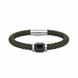 Bracelet homme phebus cuir vert et céramique noire - bracelets-cuir - edora - 0