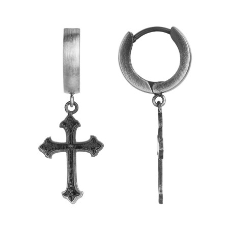 Boucles d'oreilles homme pendante croix phebus legend acier laqué noir – accueil