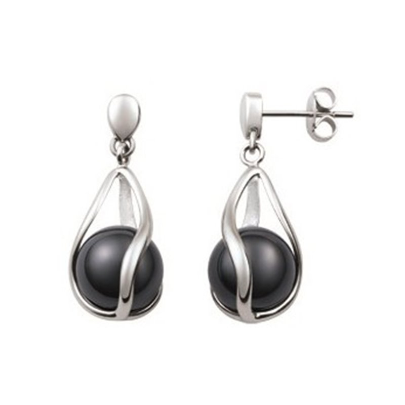 Boucles d'oreilles femme pendantes edora acier et boules céramique noire - pendantes - edora