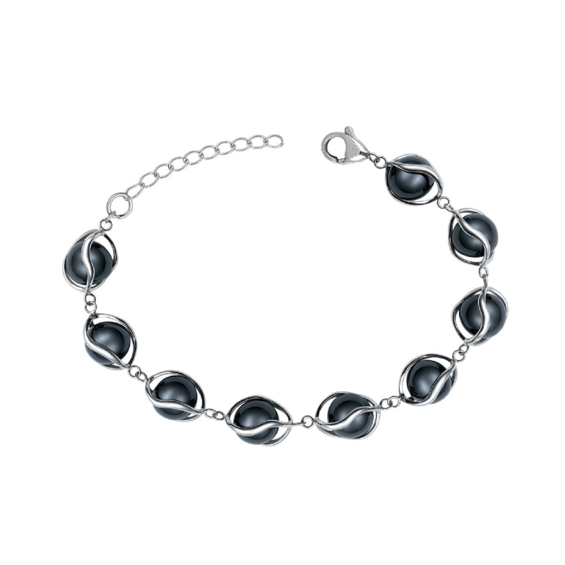 Bracelet femme edora acier et boules céramiques noires - bracelets