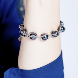 Bracelet femme edora acier et boules céramiques noires - bracelets-acier - edora - 3